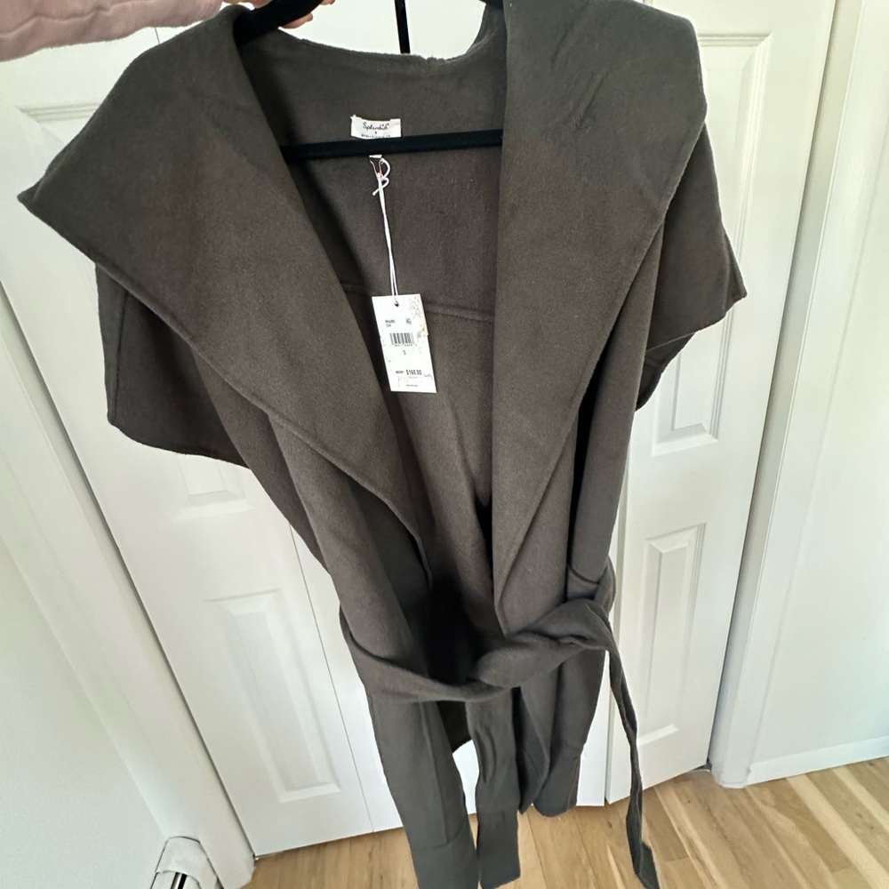 Splendid Gray Belted Wrap Hooded Vest - Wool Blend - NWT